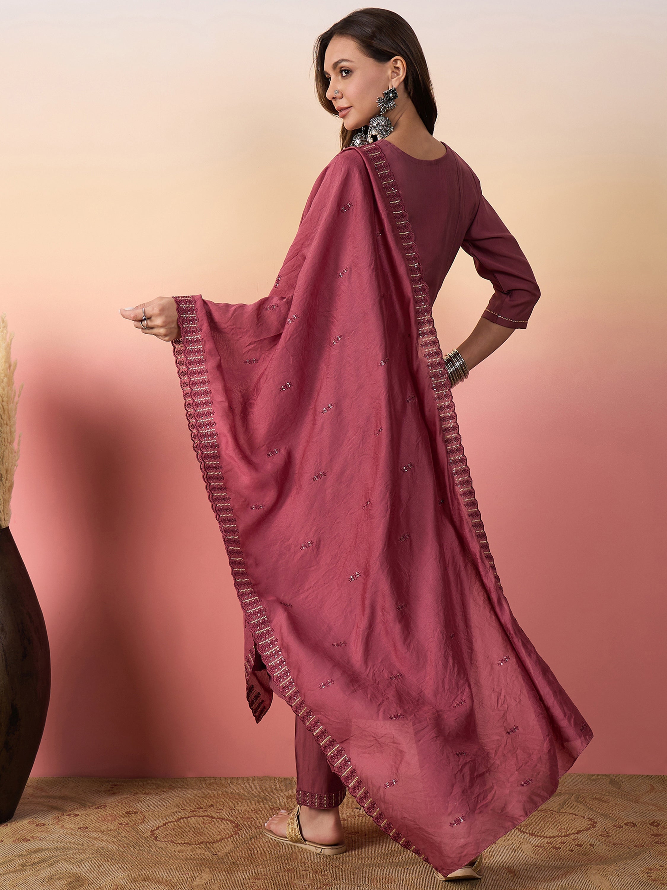 Fully stitched pink silk suit with sizes S to XXL