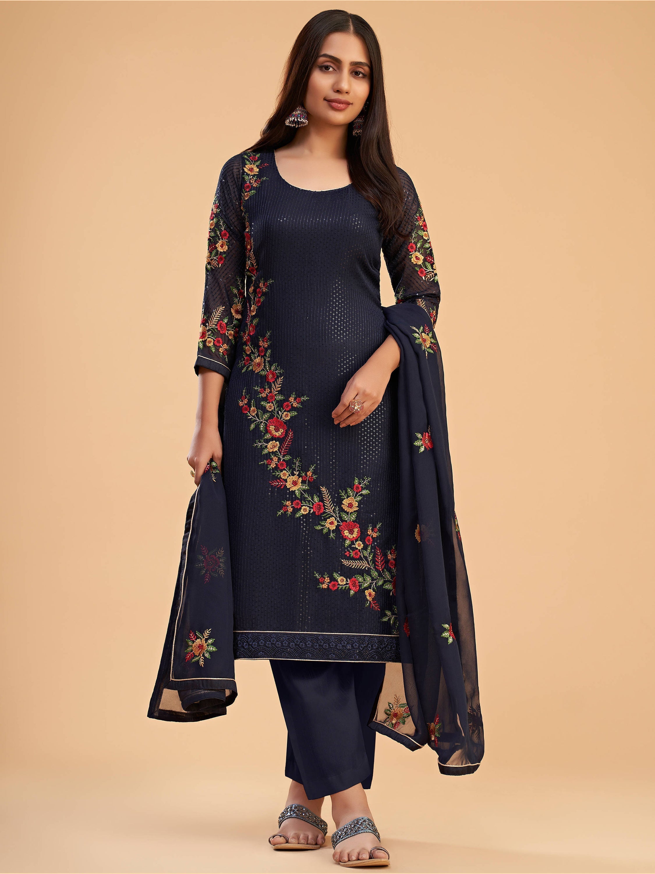 Dull santoon salwar and georgette dupatta with butta work