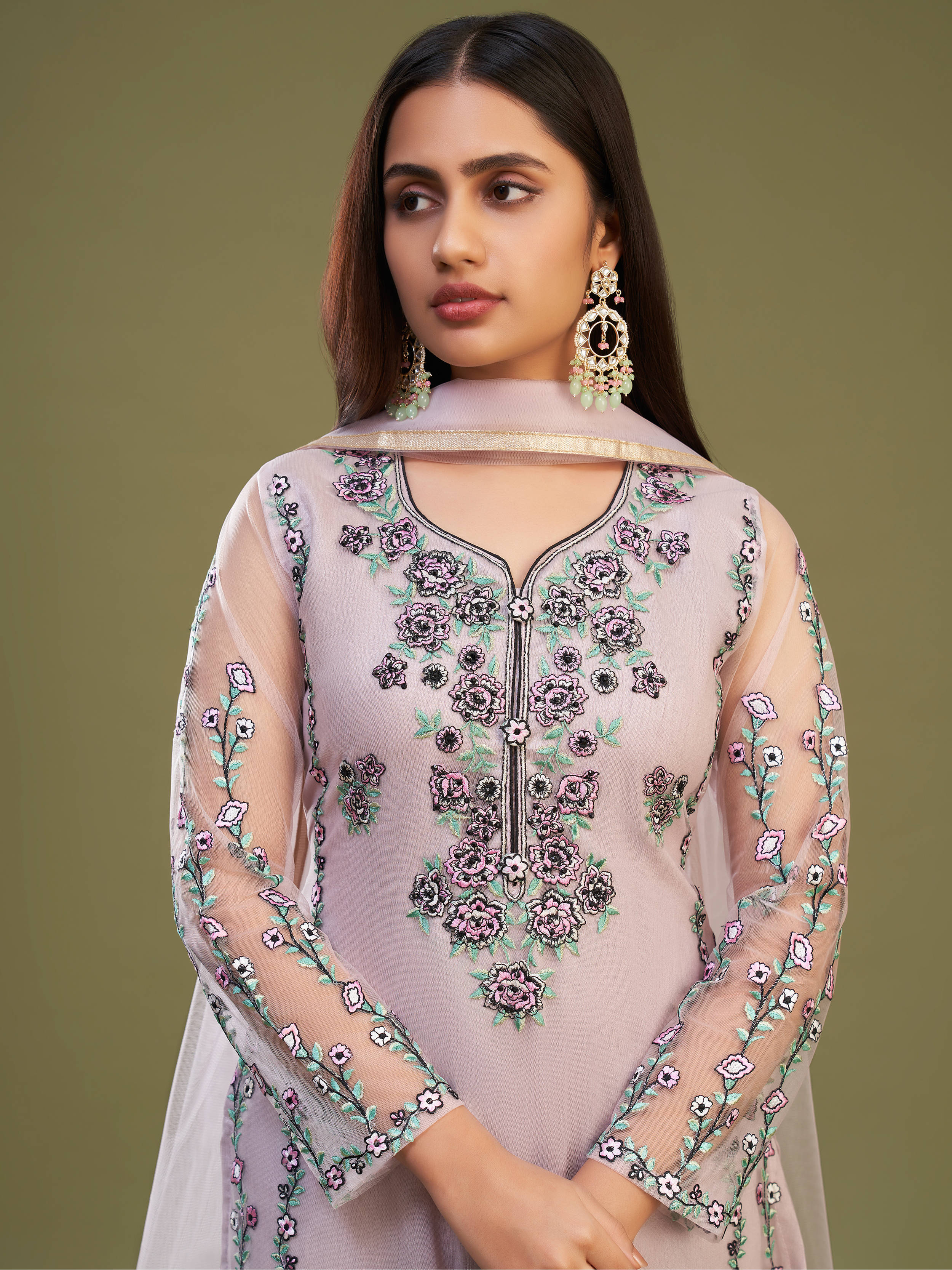 Attractive Pink Net Embroidered Designer Salwar Suit With Dupatta for women's fashion
