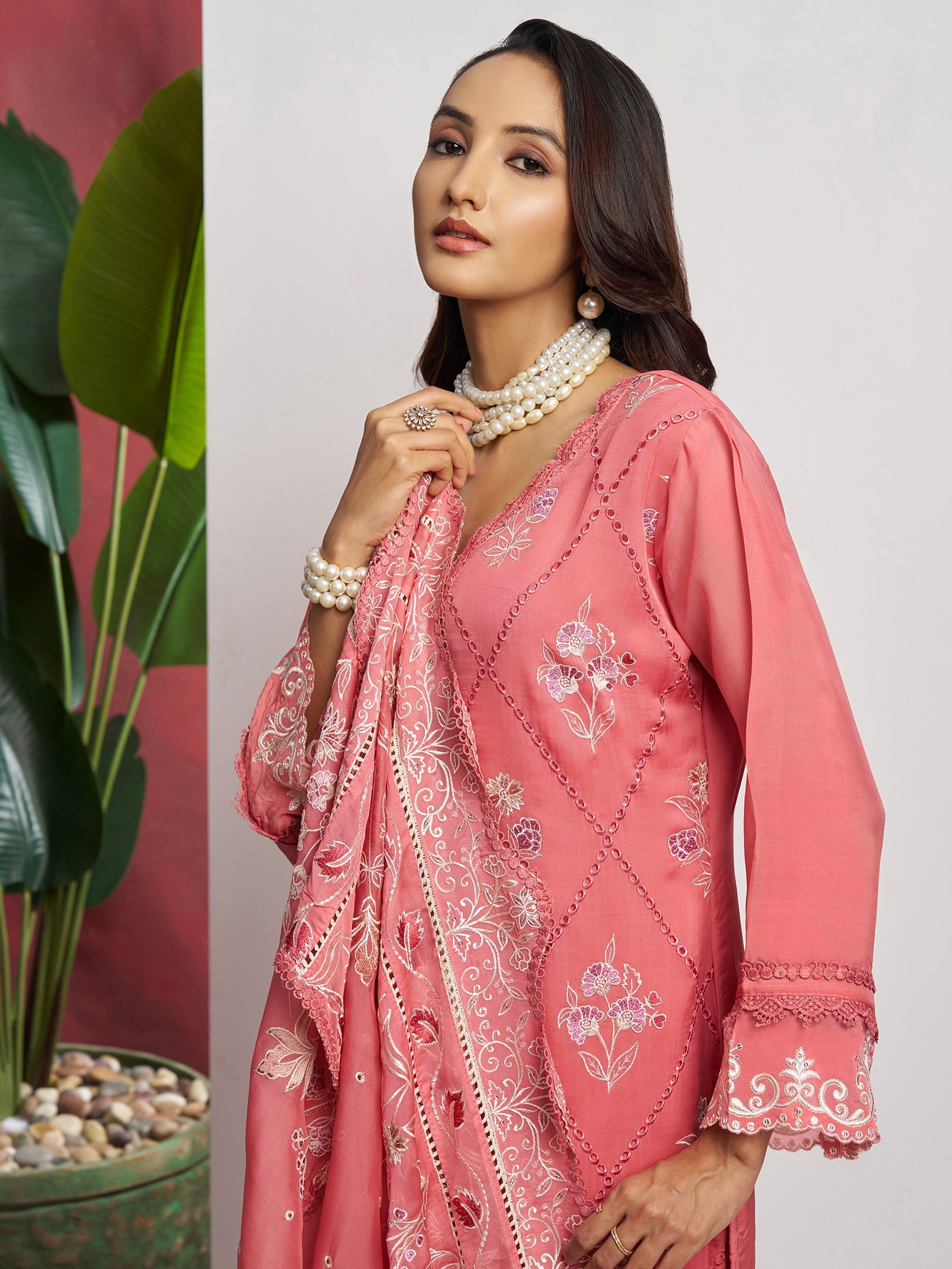 Lovely Peach Floral Embroidered Organza Festival Wear Pant Suit with Heavy Dupatta - Elegant ethnic outfit for special occasions