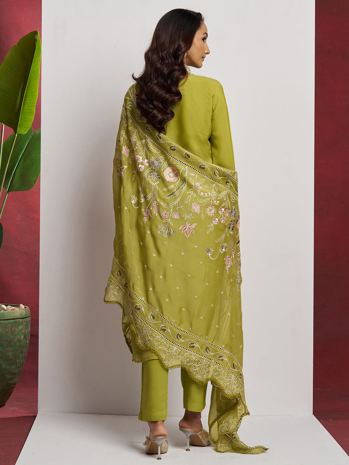 Unstitched traditional suit tailored up to 42 inches for mehendi ceremonies and festive celebrations