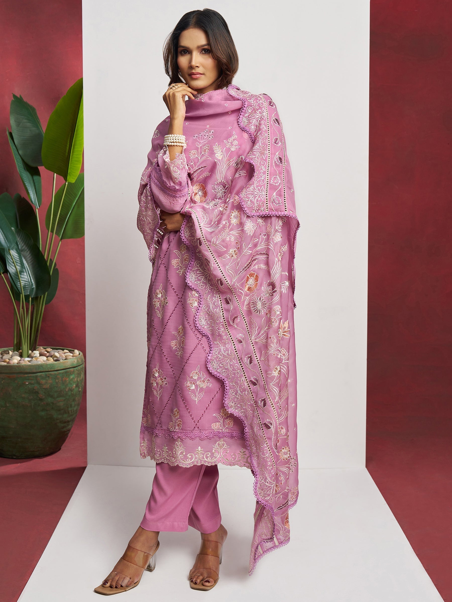 Delicate lace border adds sophistication and charm to the ensemble
