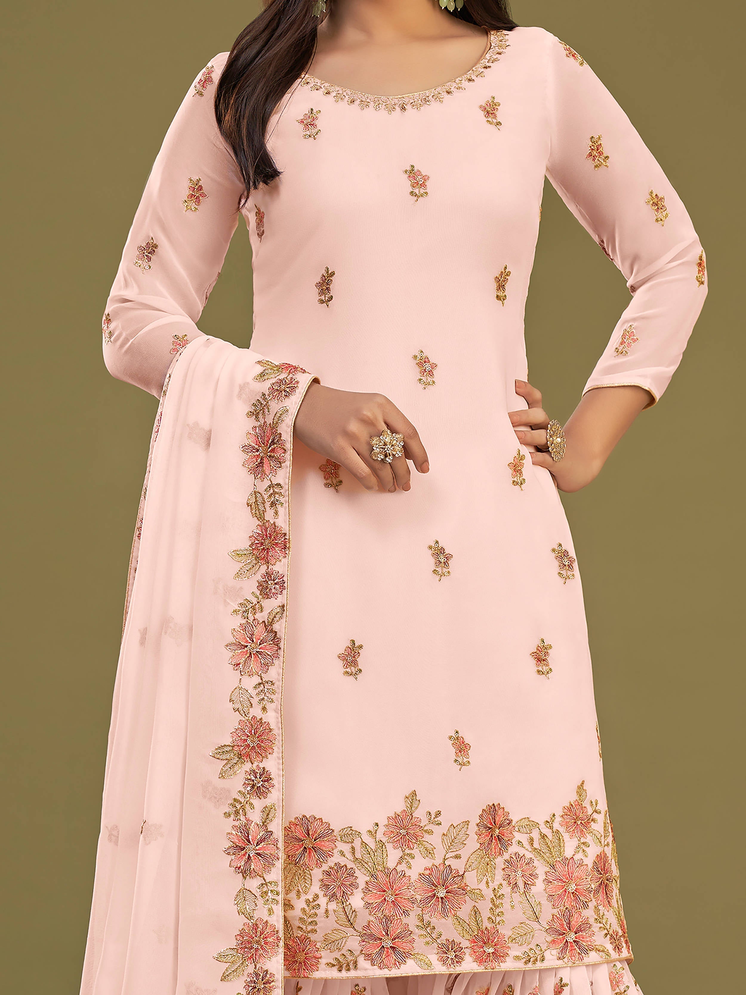 Stitched sharara with intricate multi-thread embroidery