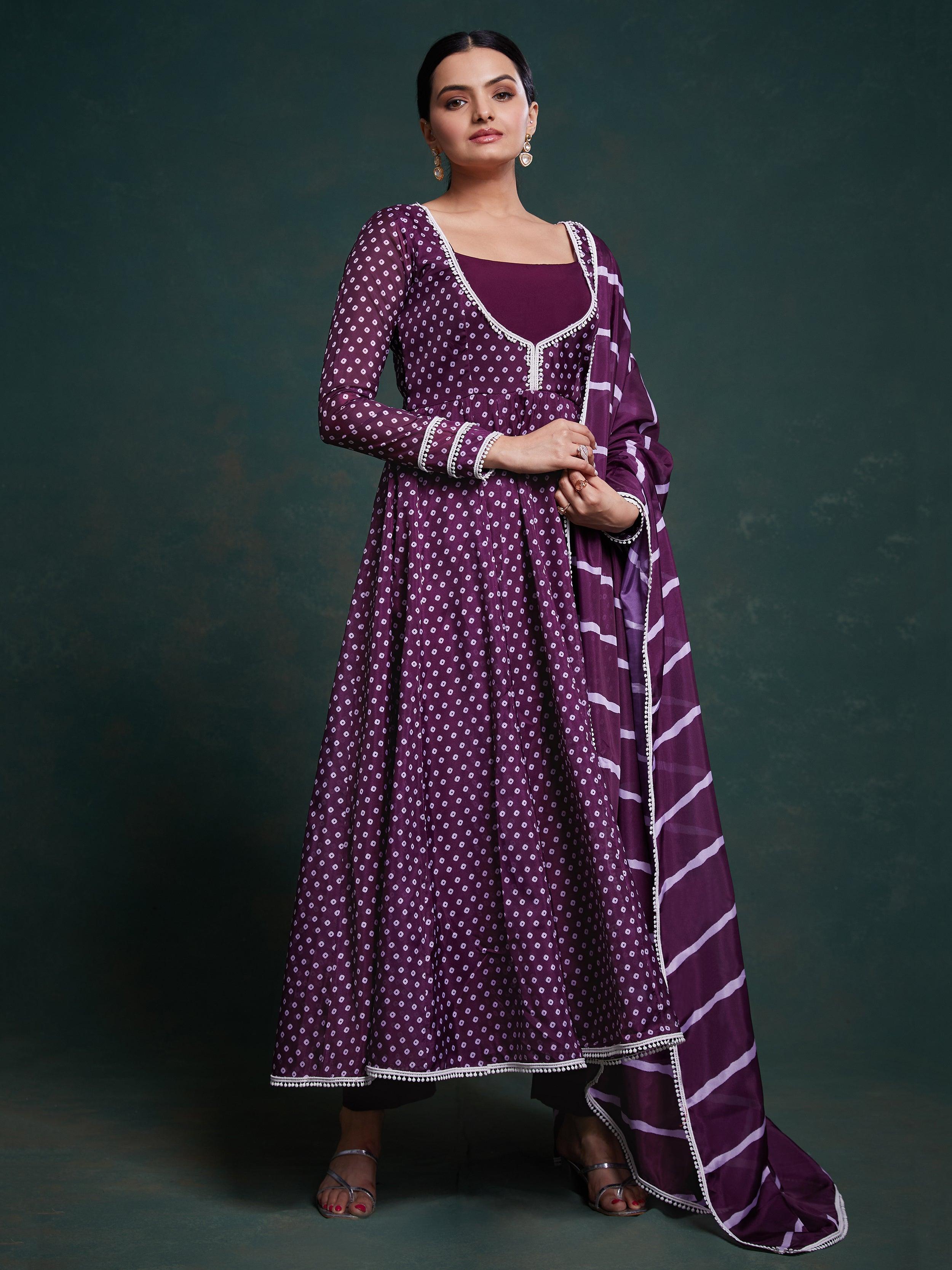 Purple printed organza festival wear salwar suit with intricate detailing and elegant design