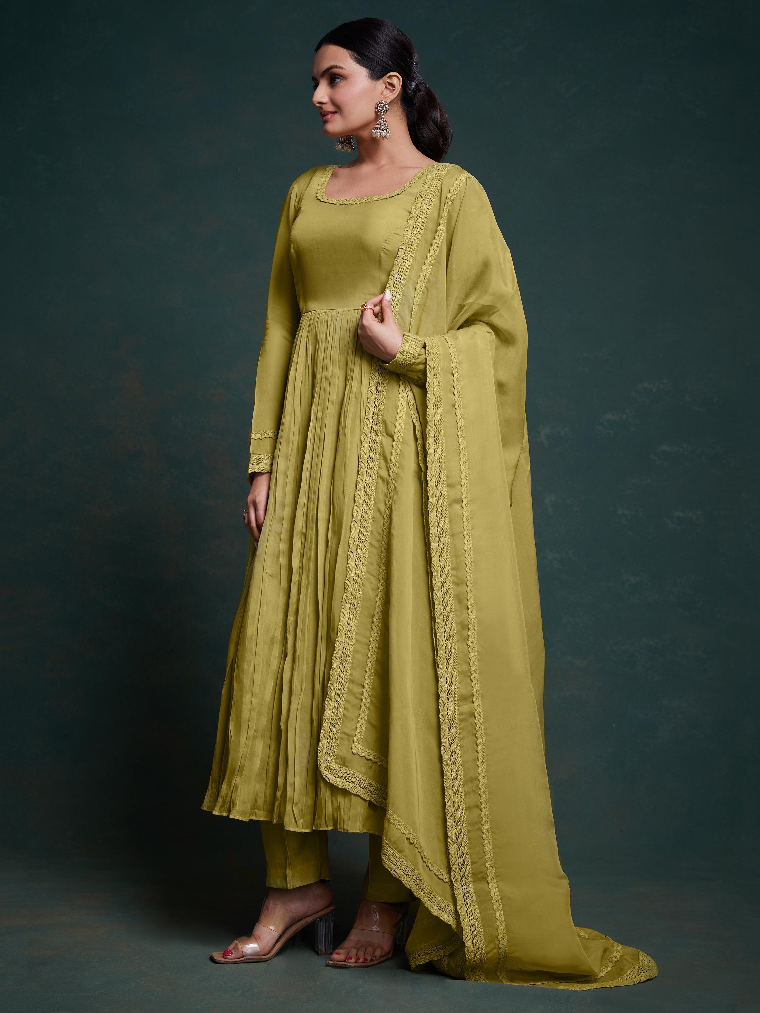 Silk pant and organza dupatta with delicate lace work