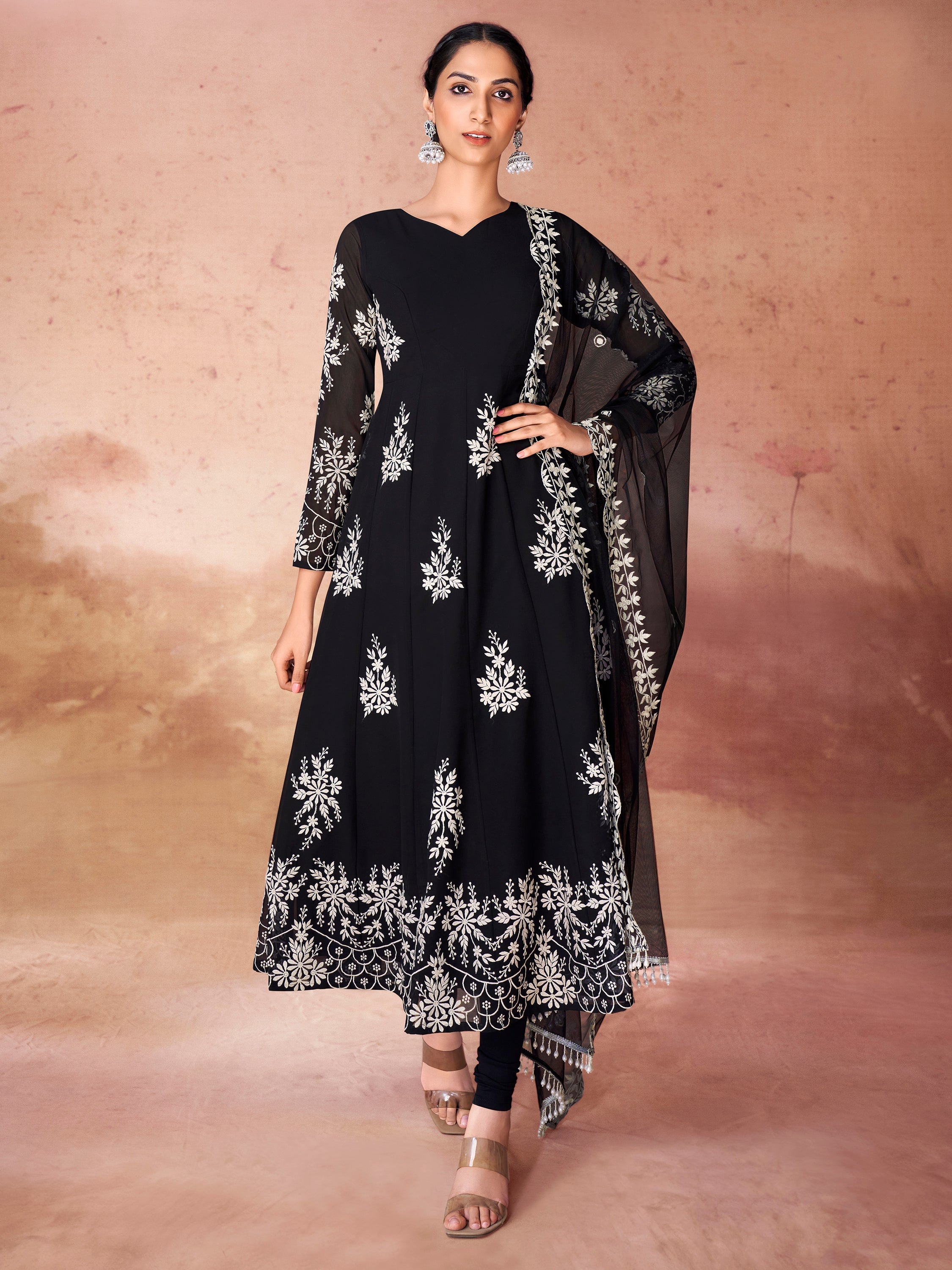 Fabulous Black Embroidered Georgette Event Wear Salwar Kameez for women