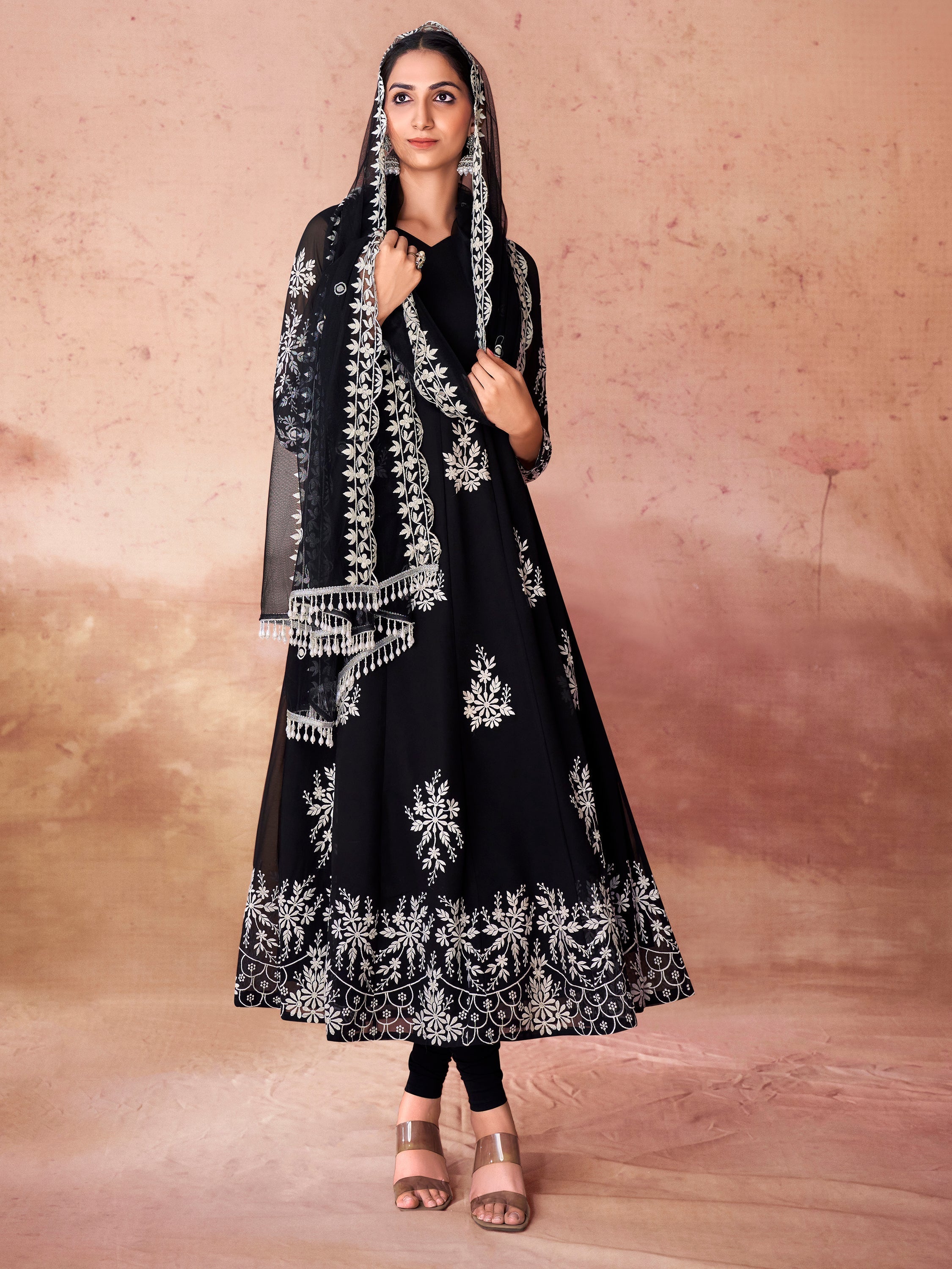 Fabulous Black Embroidered Georgette Event Wear Salwar Kameez with intricate detailing and elegant design