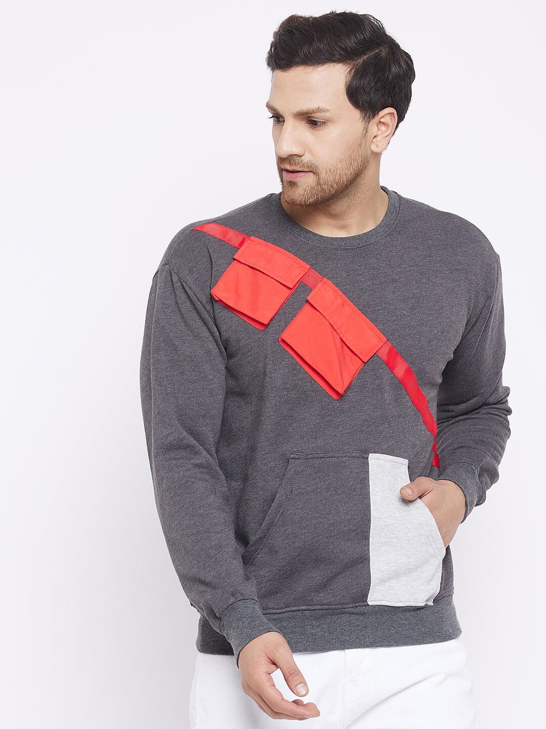 Charcoal Contrast Patch Pocket Sweatshirt