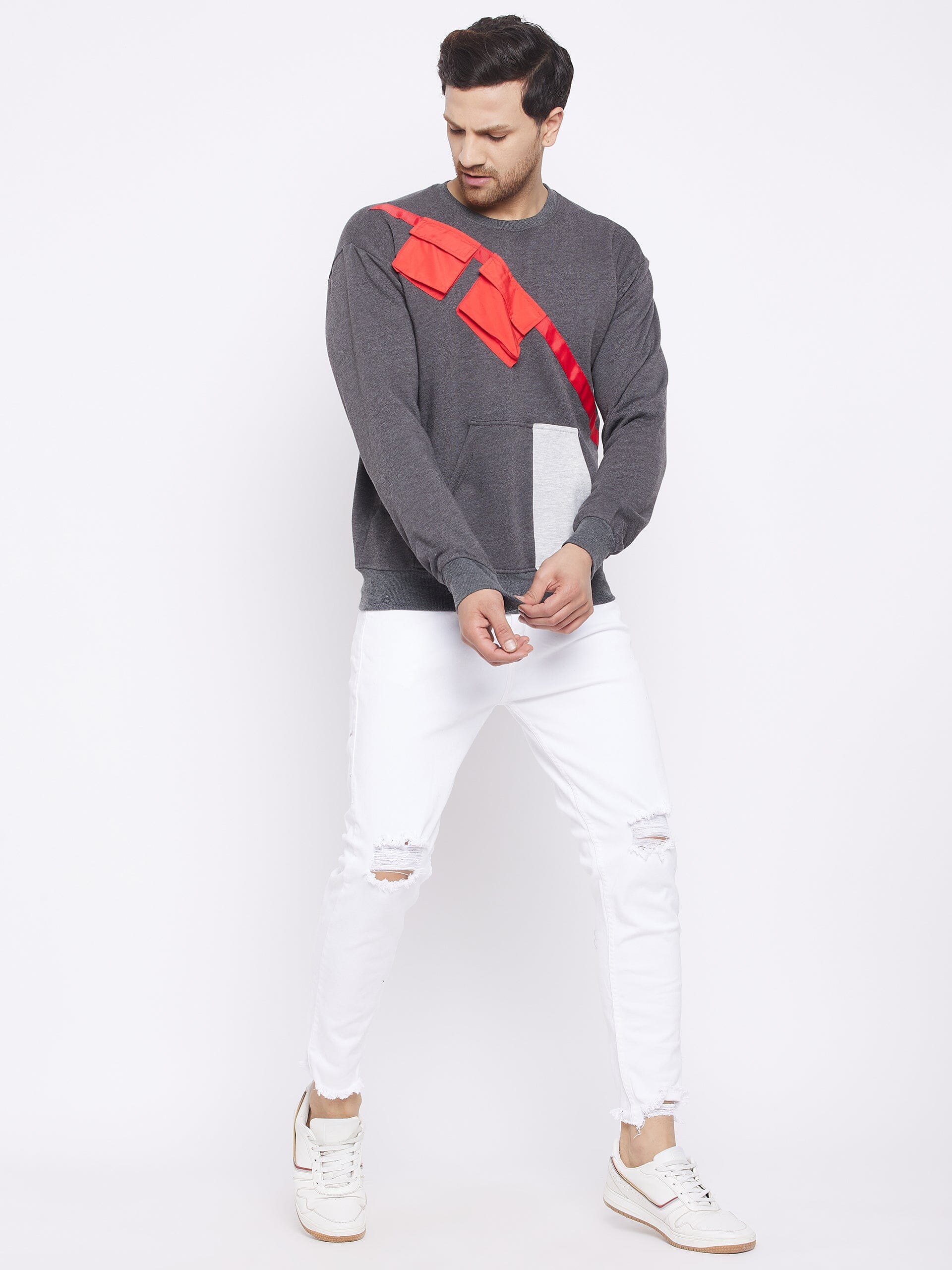 Charcoal Contrast Patch Pocket Sweatshirt