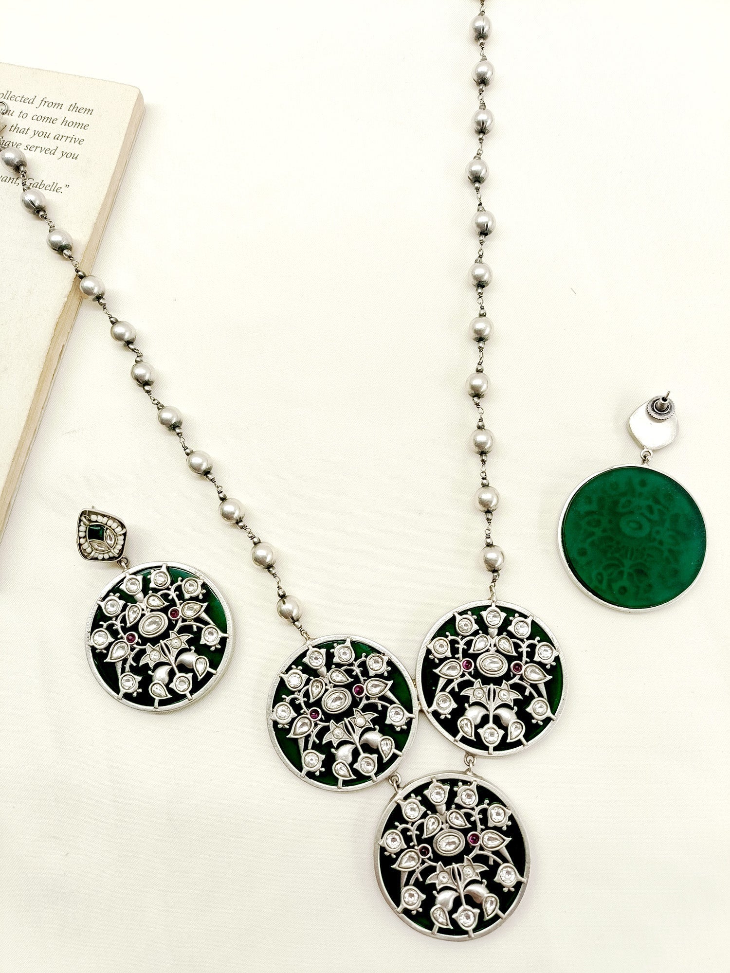 Sahira Green Oxidized Necklace Set - qivii