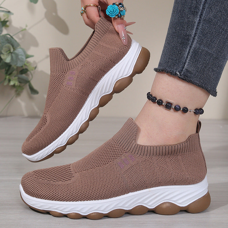 Women's Bootara Avenleigh knit slip-on sneakers in brown with breathable mesh and round toe, casual footwear for US sizes 5 to 10.5.
