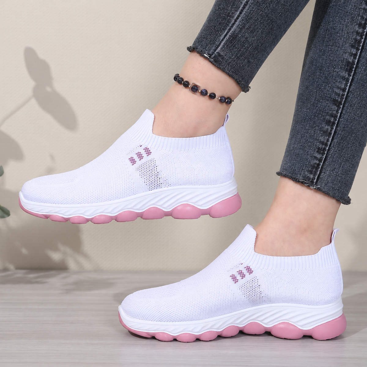 Women's Bootara Avenleigh knit slip-on sneakers in white with breathable mesh and round toe, casual footwear for US sizes 5-10.5.