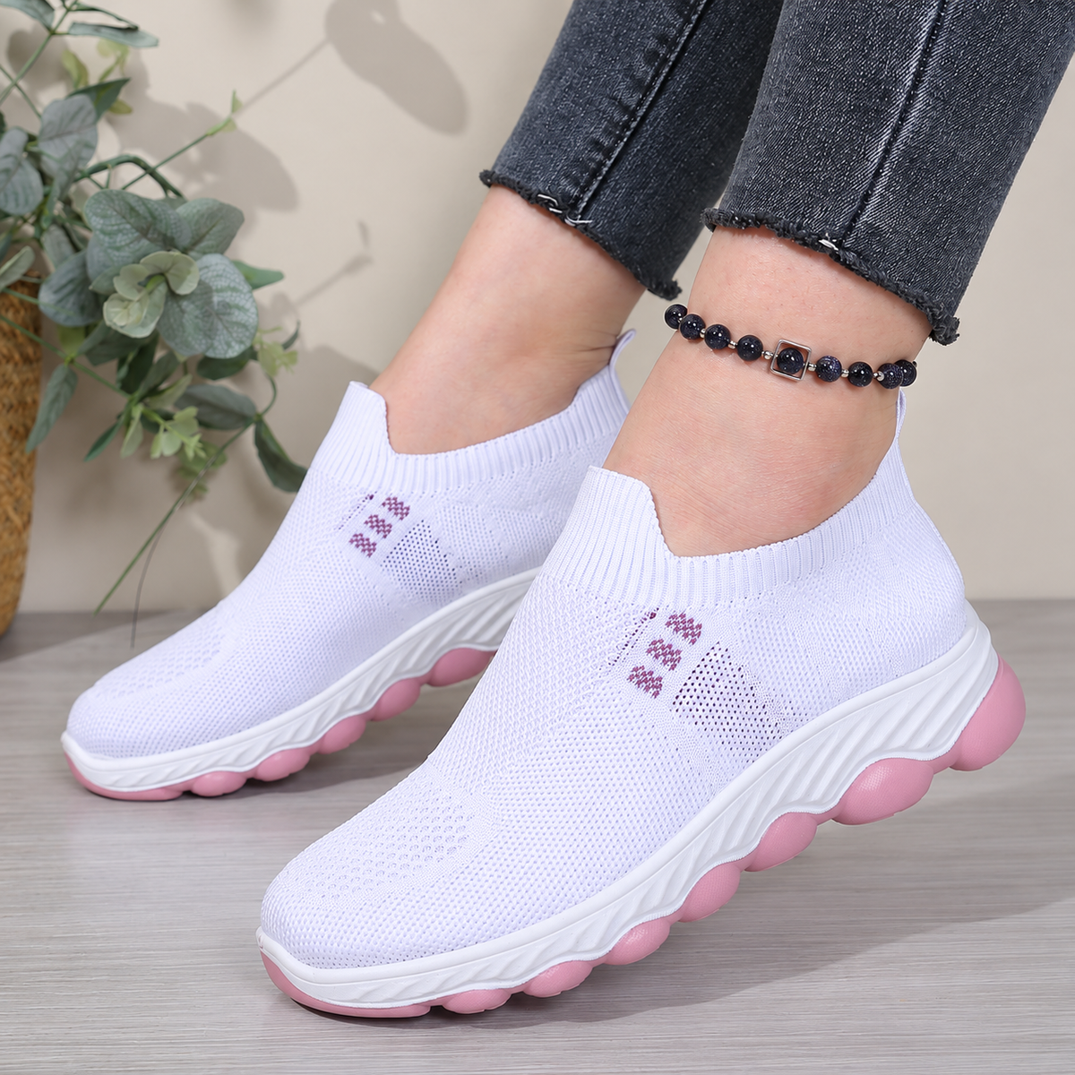 Women's Bootara Avenleigh Knit Slip-On Sneakers with breathable mesh, round toe, casual design in white, US sizes 5 to 10.5.