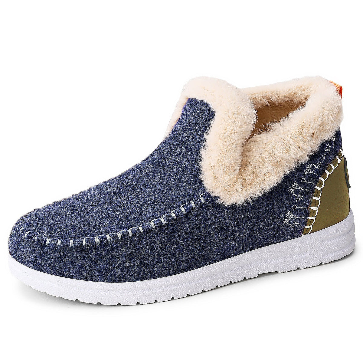 Blue Women's Wrenvale Faux Fur Lined Winter Shoes by Bootara, round-toe slip-on moccasins with cozy interior, available in US sizes 5-12.