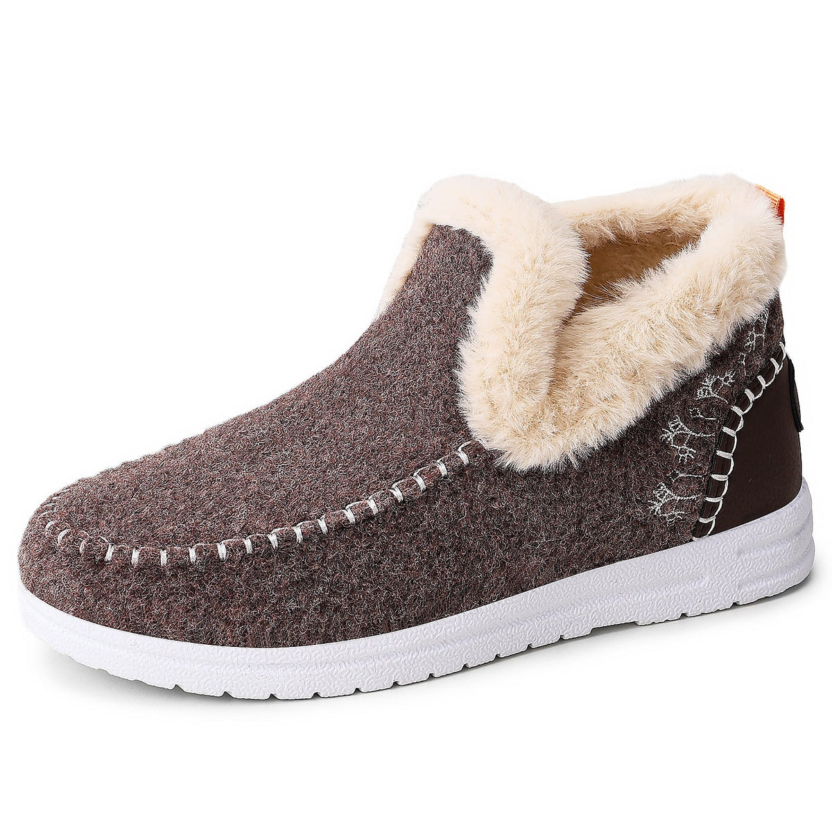 Brown women's Wrenvale faux fur lined winter slip-on moccasins with round toes by Bootara, US sizes 5-12.