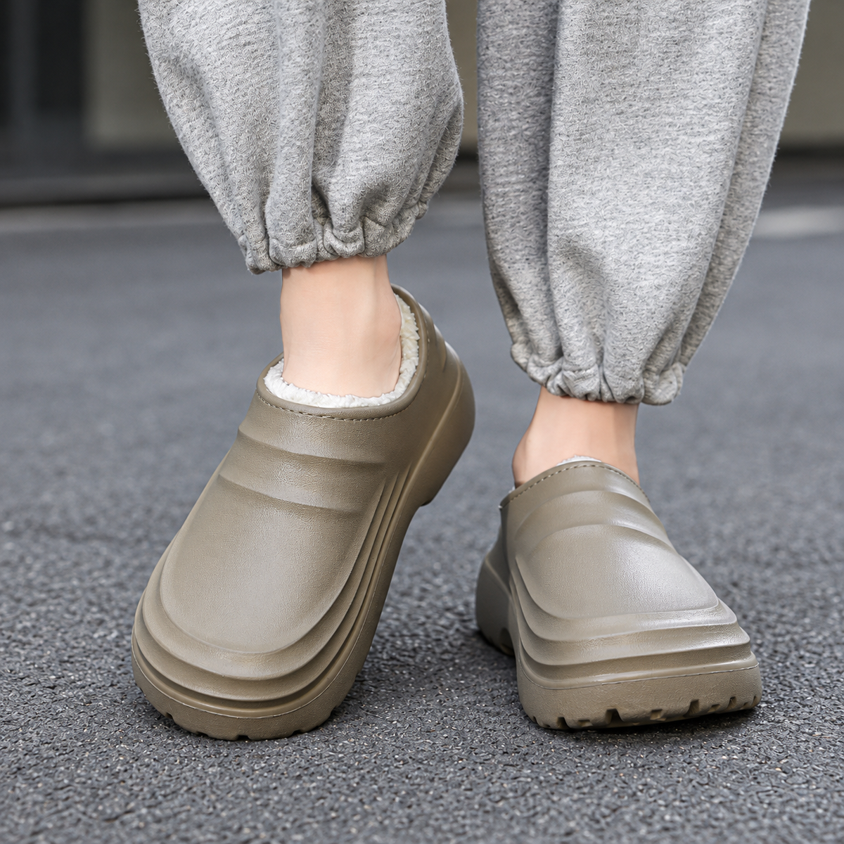 Women's Rovelle plush-lined closed-back slip-on clogs by Bootara with sculpted EVA sole in light brown, available in US sizes 5-11.