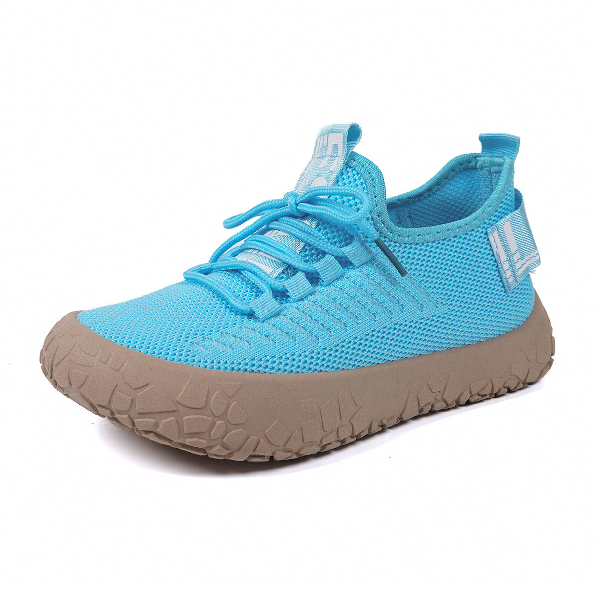 Women's Kestielle Knit Sneakers by Bootara, blue breathable slip-on shoes with laces and chunky textured sole, US sizes 5-10.5.