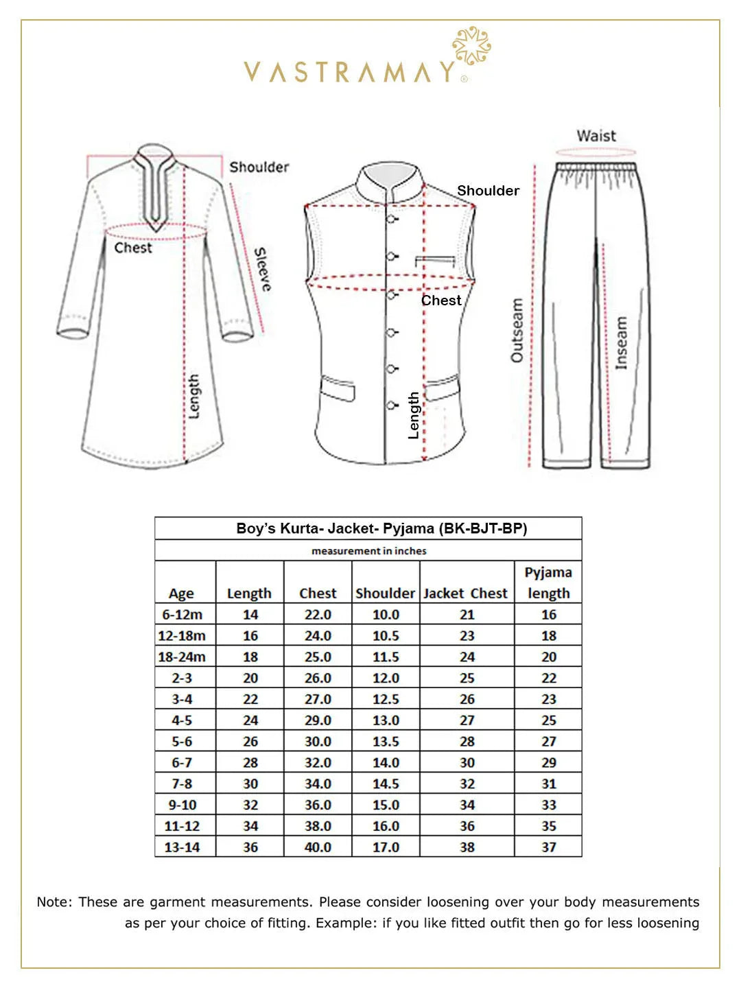VASTRAMAY Boys Gold Cotton Silk Blend Kurta, Waistcoat and Pyjama Set
