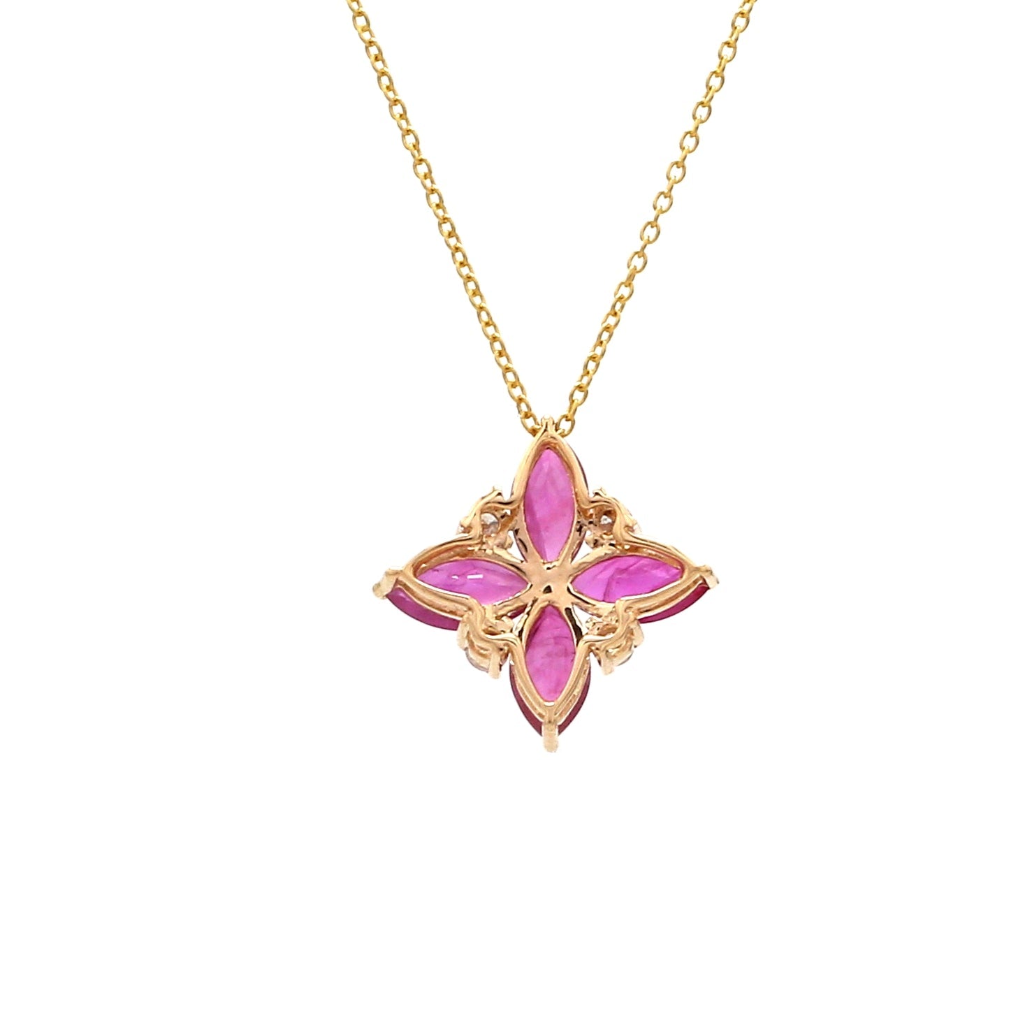 Ruby Floral Shape Diamond Pendant Gold - qivii
