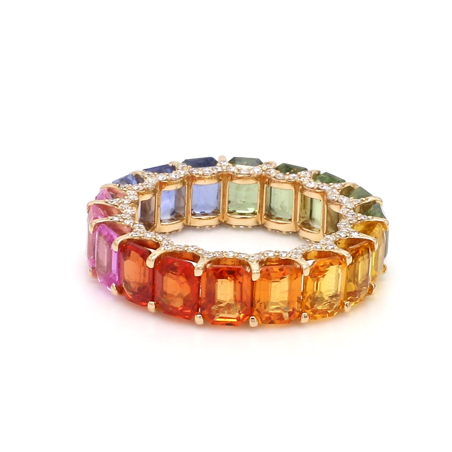 Rainbow Sapphire Emerald Cut Diamond Ring - qivii