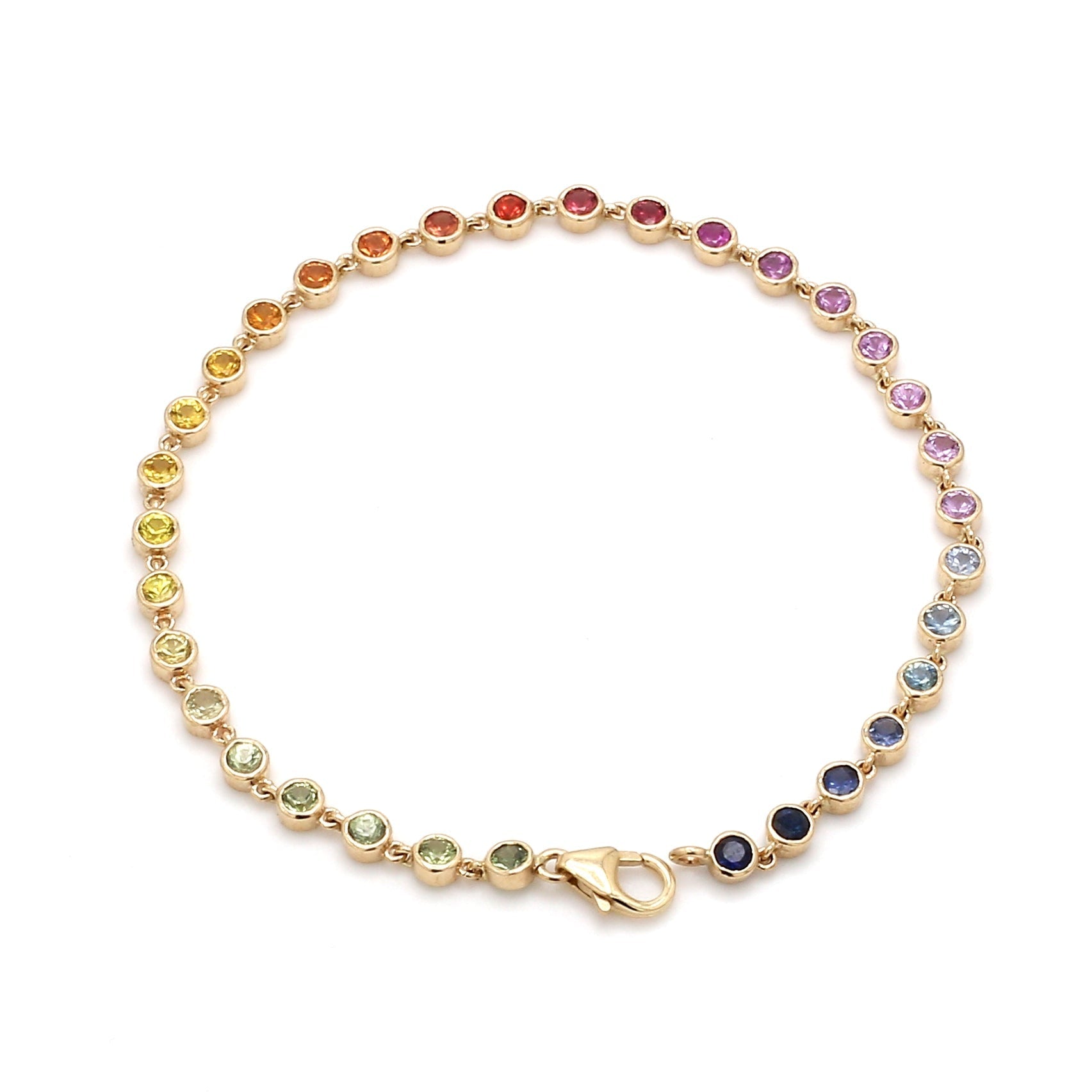 Rainbow Sapphire Round Link Chain Bracelet - qivii
