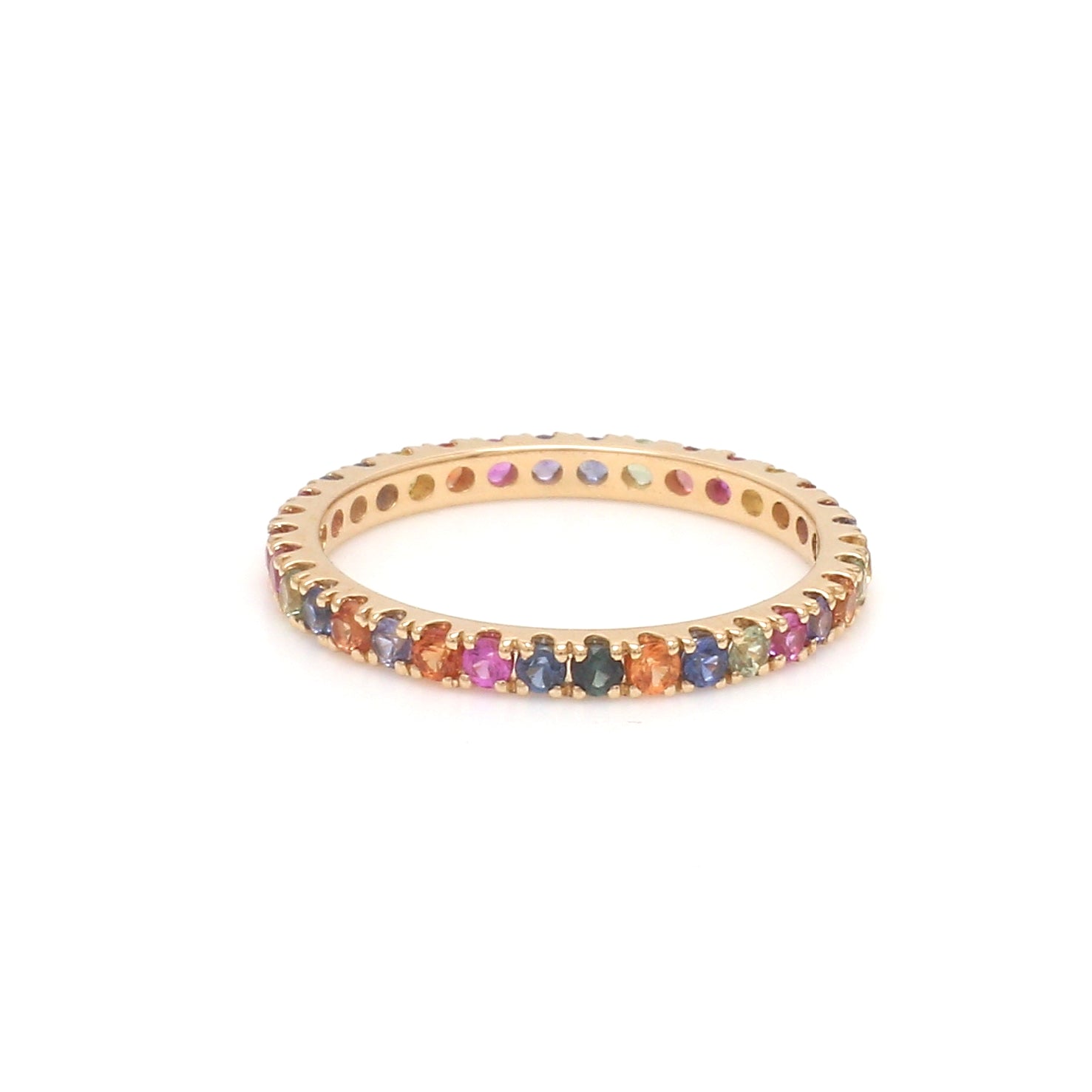 Rainbow Sapphire Round Random Thin Ring - qivii