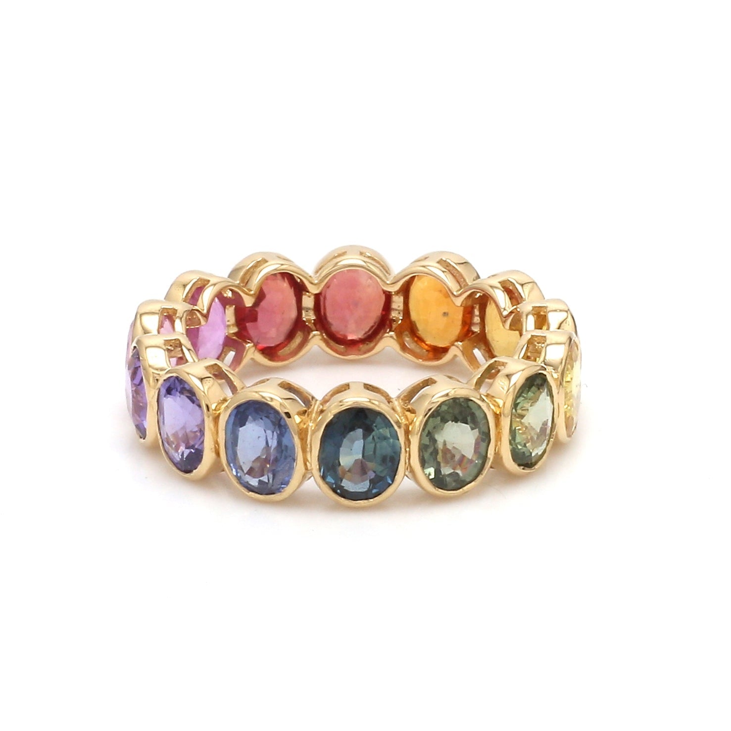 Rainbow Sapphire Oval Bezel Set Ring - qivii