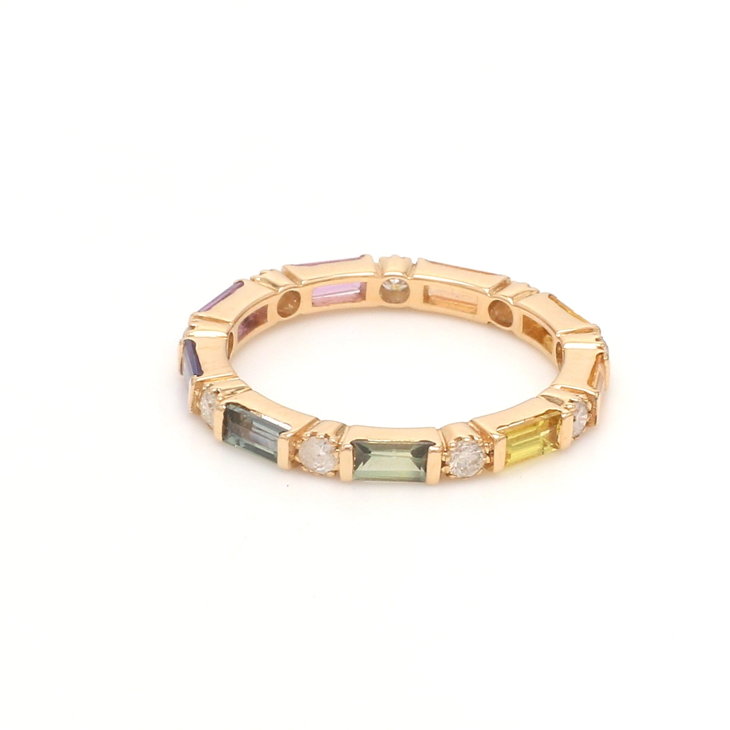 Rainbow Sapphire Baguette Diamond Alternate Ring - qivii