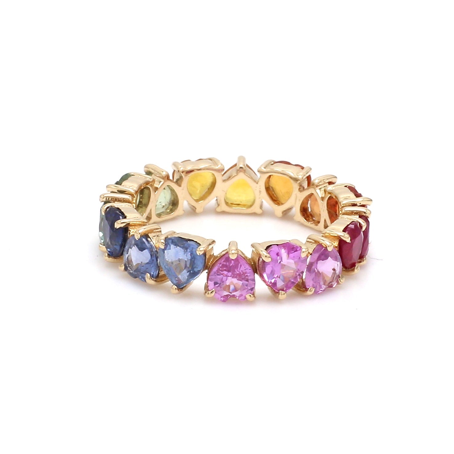 Rainbow Sapphire Prong Set Alternate Heart Ring - qivii