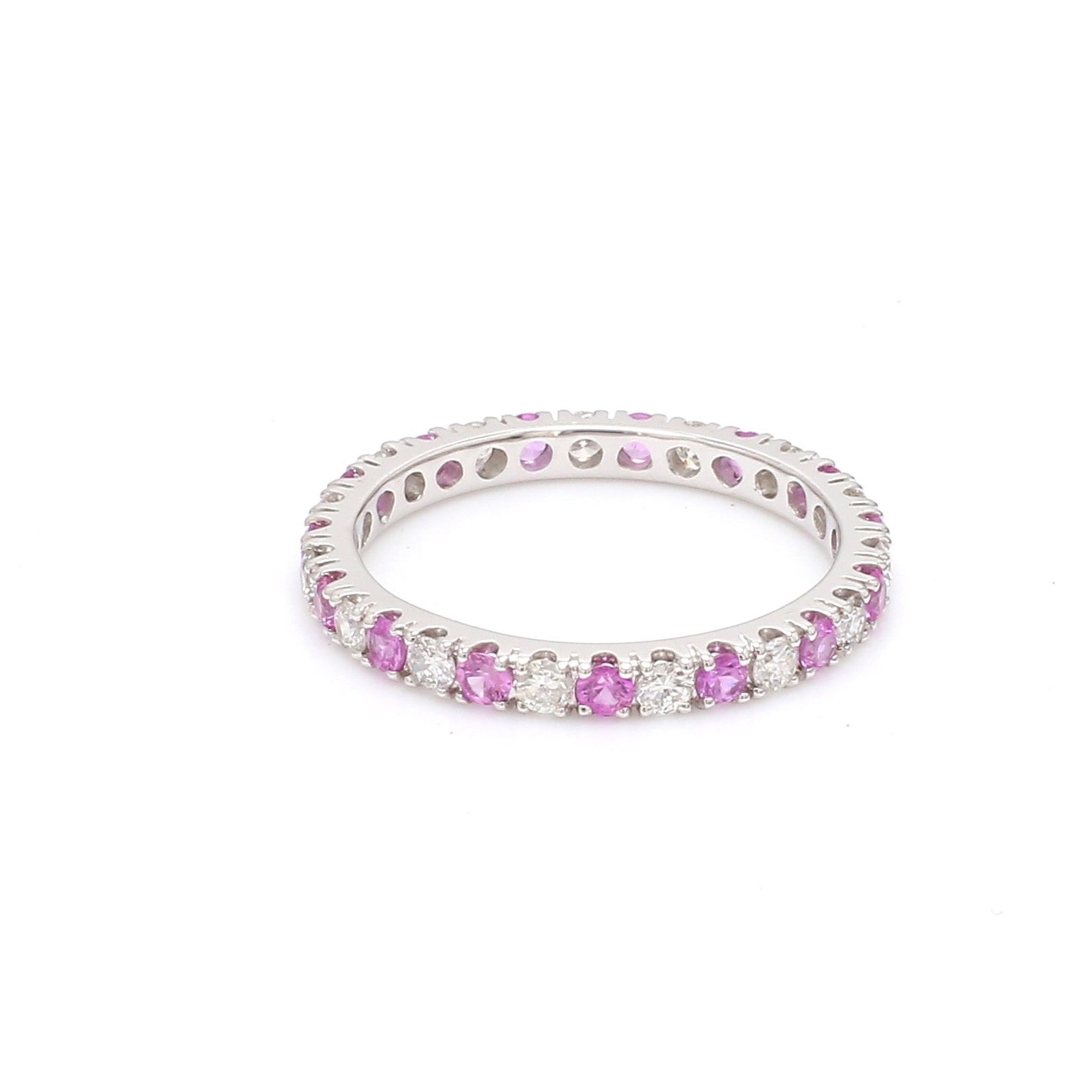 Pink Sapphire Round Alternate Diamond Ring - qivii