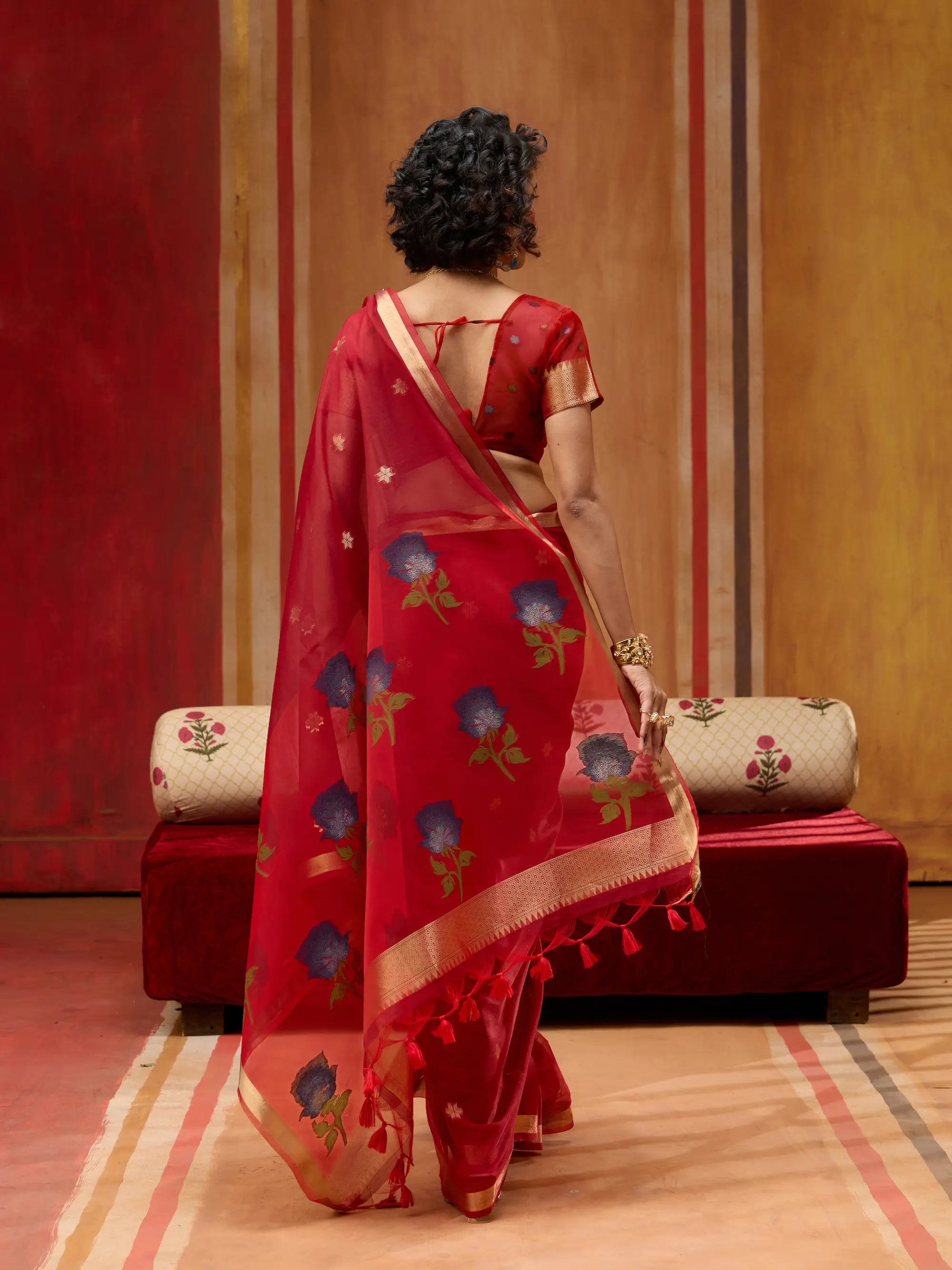 Brick Red Cotton Handloom Weaving Saree