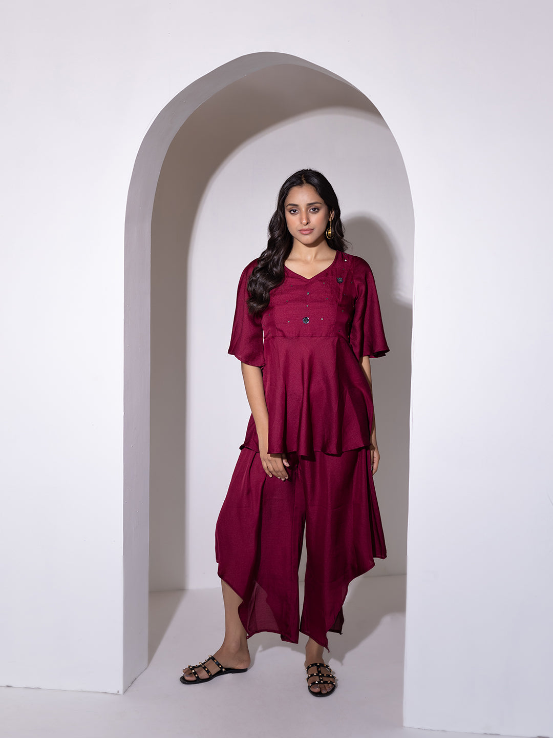 Beet Red Peplum Co-Ord Set
