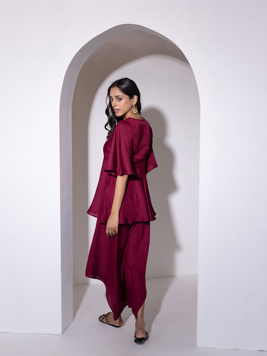 Beet Red Peplum Co-Ord Set - By Ragavi - qivii