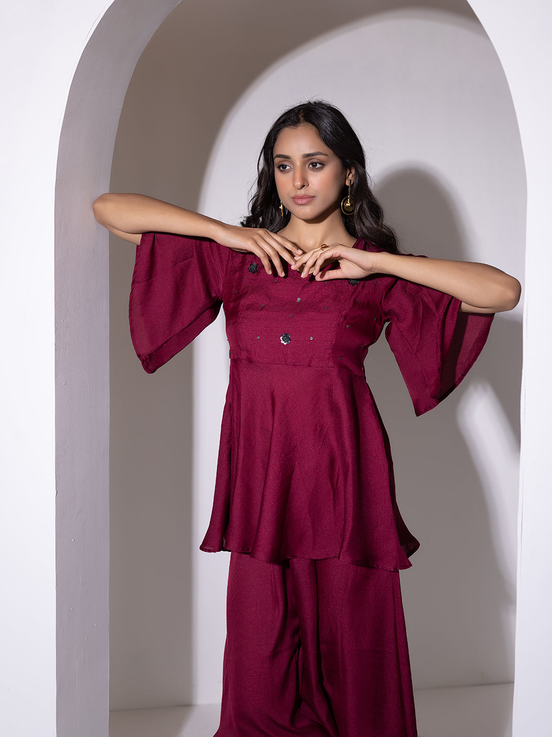 Beet Red Peplum Co-Ord Set - By Ragavi - qivii