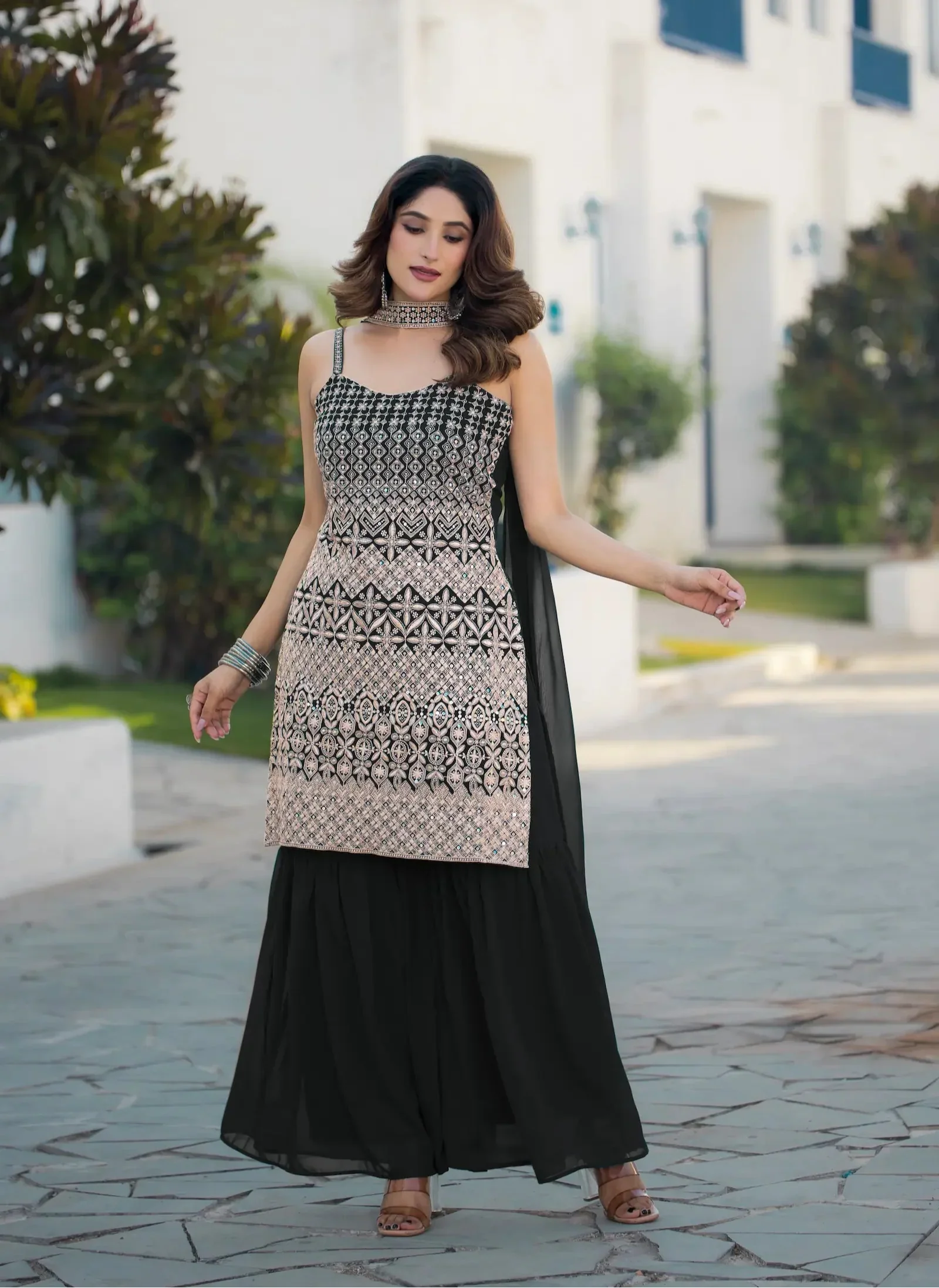 Black Georgette Sequence Embroidery Work Salwar Suit - qivii