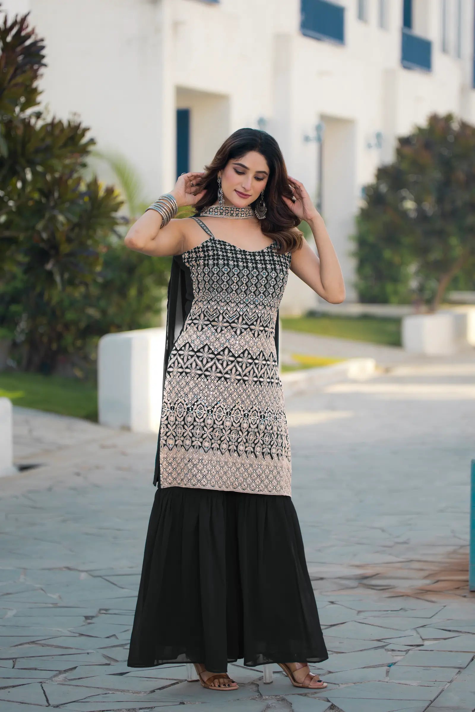 Black Georgette Sequence Embroidery Work Salwar Suit