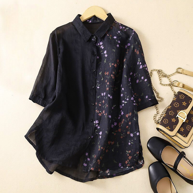 Lila Two-Tone Linen Blouse - By Qivii
