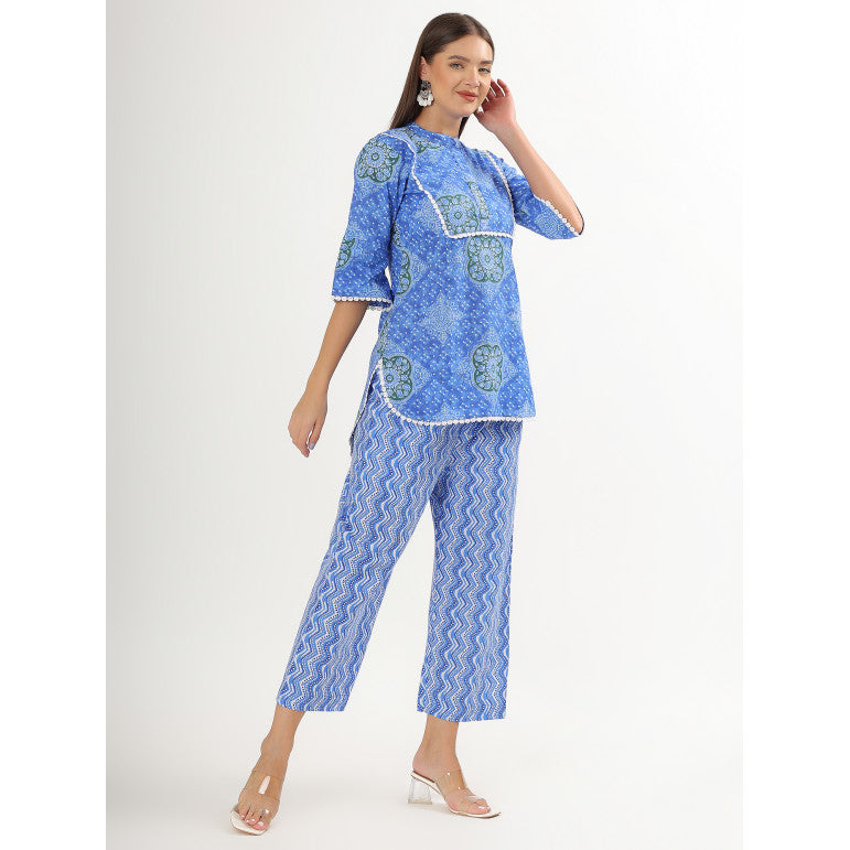 Blue Charm Printed Kurta Set - qivii