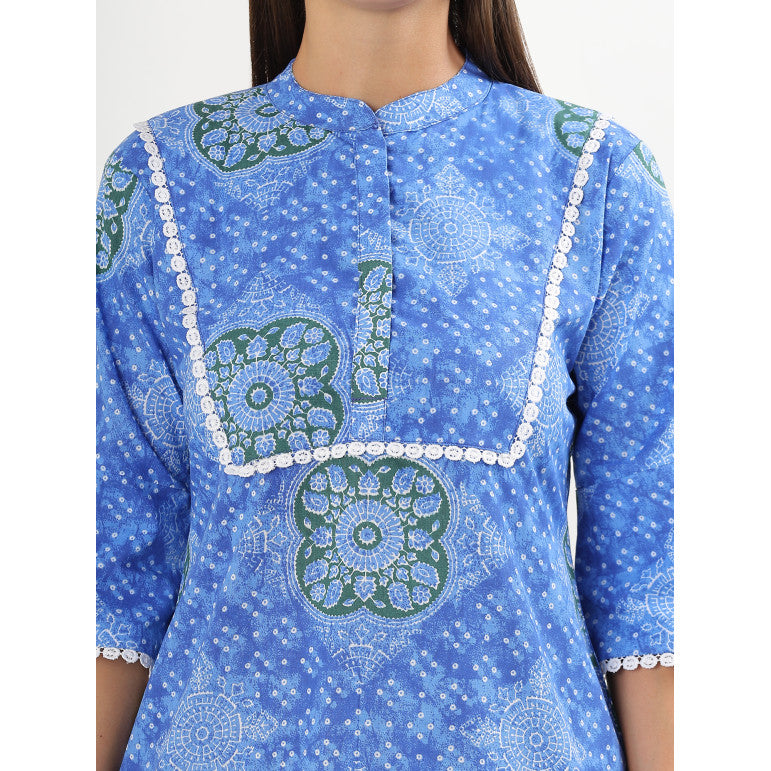Blue Charm Printed Kurta Set - qivii