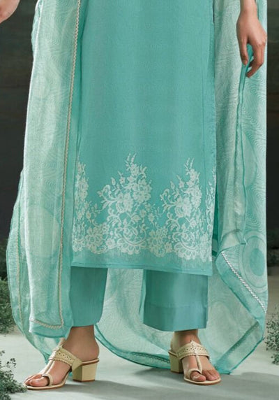SKY BLUE PREMIUM COTTON PRINTED WITH HAND WORK SALWAR SUIT