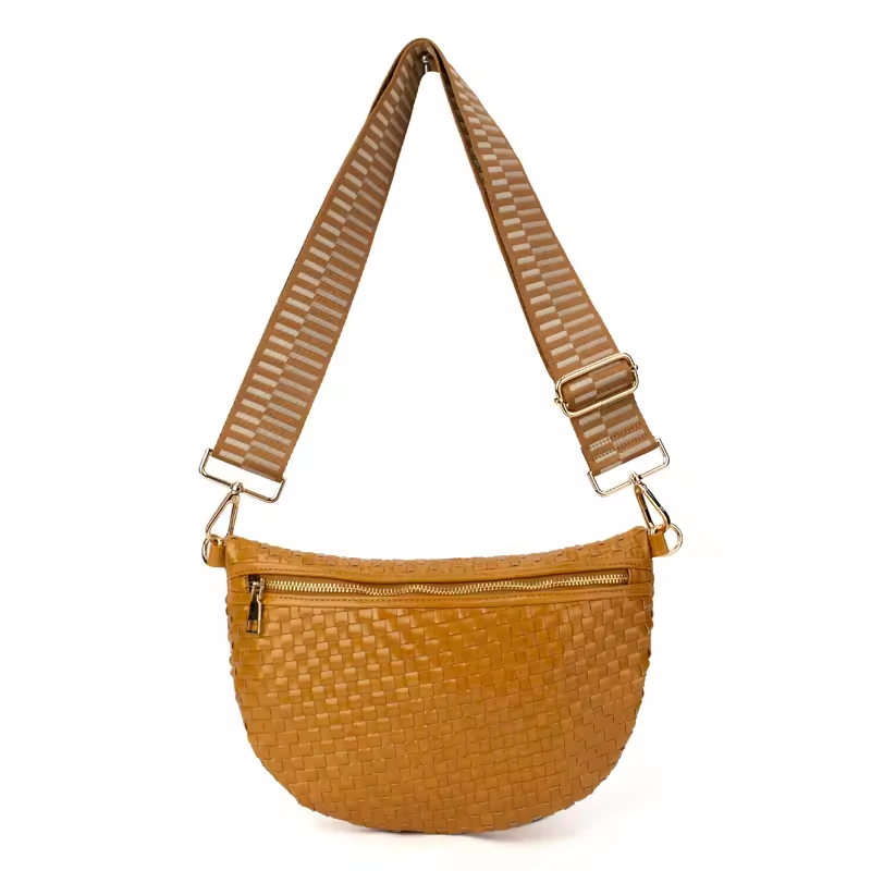 Ounamei Checkered Woven Crossbody Fanny Pack for Women – Adjustable Sling Bum Bag, Lightweight Everyday Travel Shoulder Purse