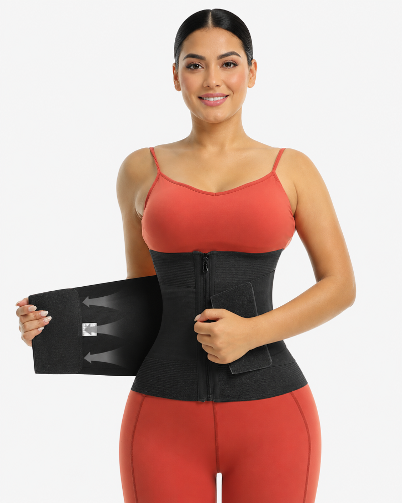 Double Compression Zipper Waist Trainer Corset Girdle - By Qivii