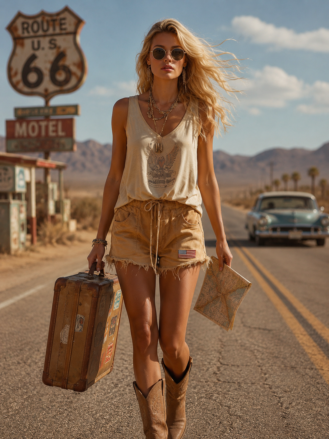 Sierra Washed Camel Americana Denim Shorts Relaxed Vintage Utility Style