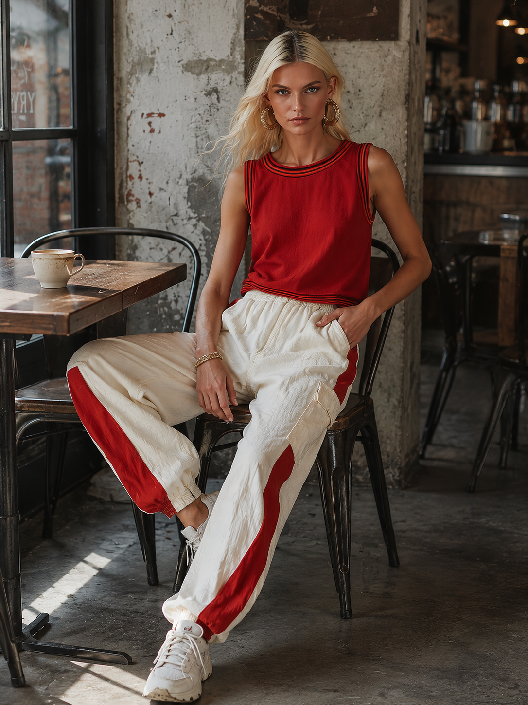 Casual & Stylish Red Vest And White Cargo Pants Cotton-Linen Set