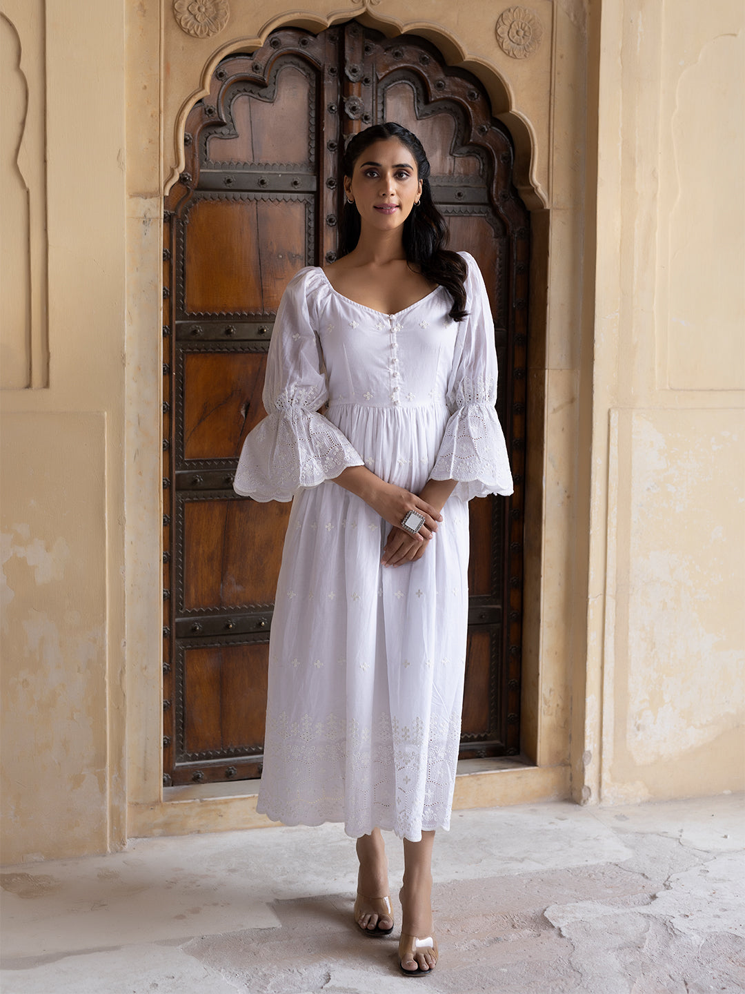 Cloude Dancer White Cotton Dress - By Ragavi - qivii