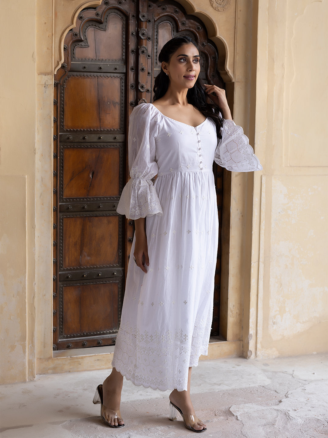 Cloude Dancer White Cotton Dress - By Ragavi - qivii
