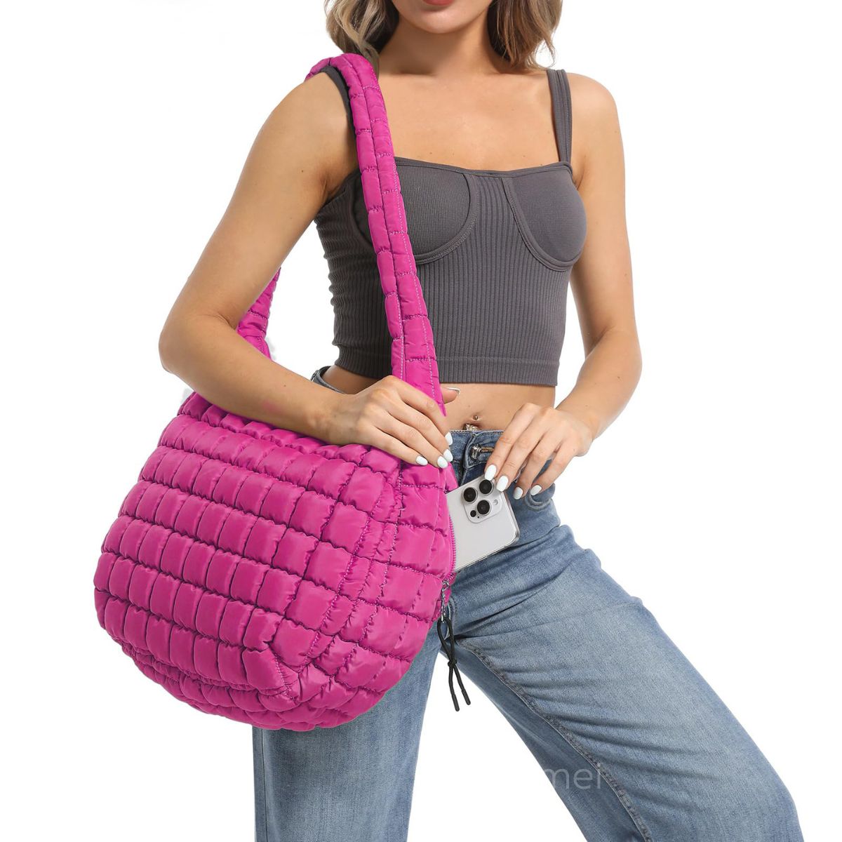 Ounamei Quilted Puffer Hobo Tote Bag for Women | Large Lightweight Carryall Shoulder & Crossbody Bag with Multiple Pockets