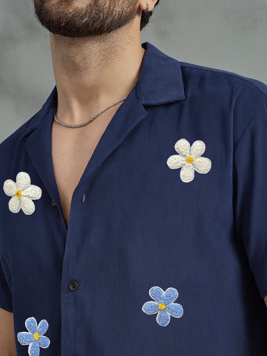 Navy Floral Applique Corduroy Shirt