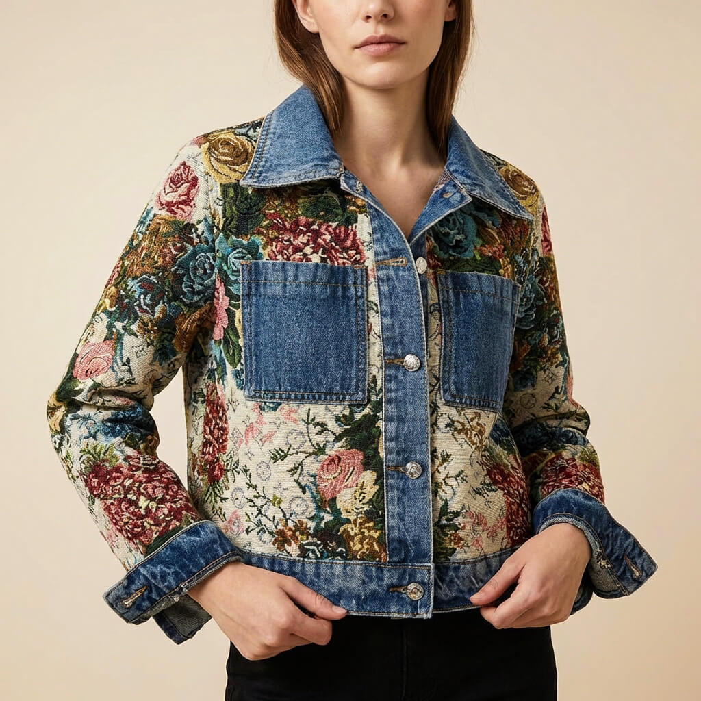Camellia Floral Denim Jacket - By Qivii