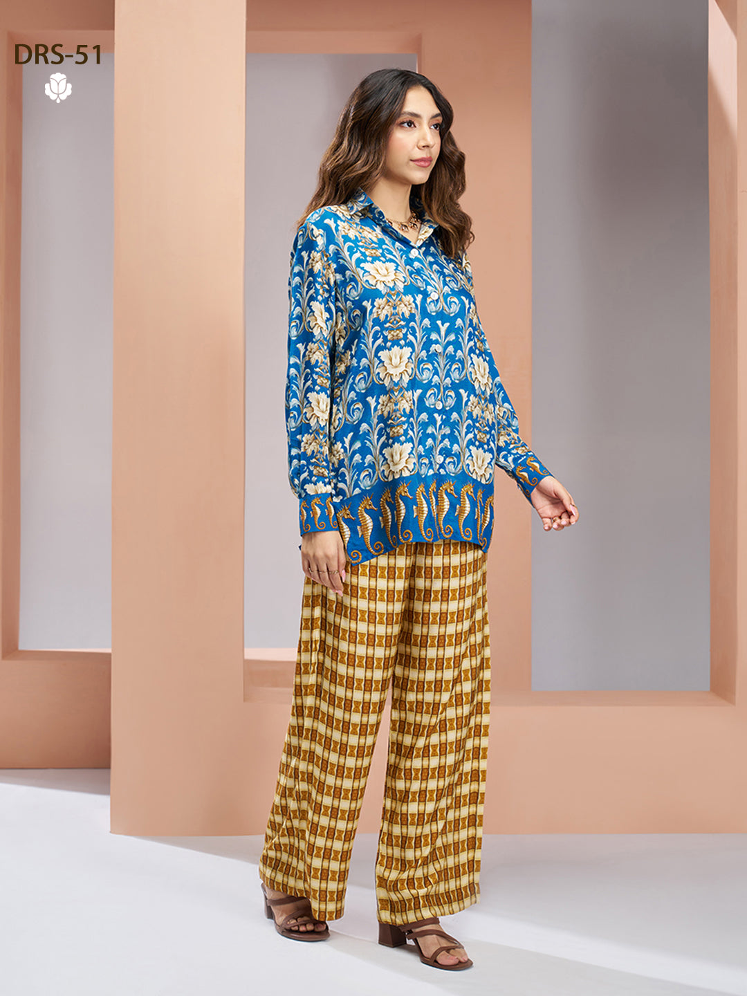 ROYAL BLUE PURE MUSLIN SILK PRINTED SHIRT PANT - qivii